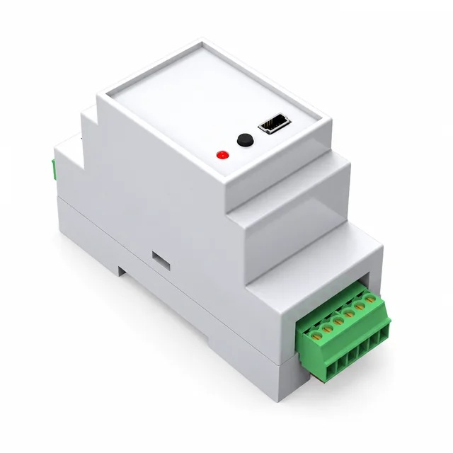 white stepped din rail load cell transmitter green terminal block front controls